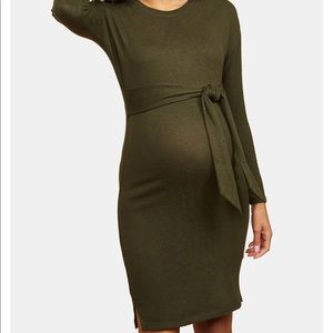 Motherhood Maternity Olive Green Long Sleeve Tie-Waist Maternity Dress